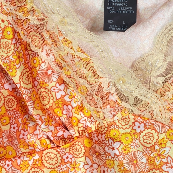 Eyeshadow Vintage Y2K Silky Feel Orange Lace Trim Floral Babygirl Camisole L - Picture 7 of 16